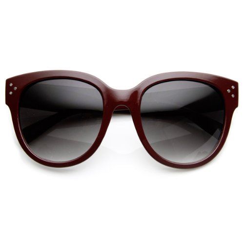 zeroUV - Womens Large Oversized Fashion Horn Rimmed Sunglasses (Burgundy) | Amazon (US)