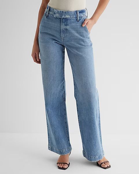 High Waisted Medium Wash Wide Leg Jeans | Express