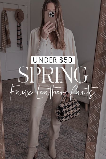 Faux leather pants for spring perfect for work or the weekend 

#LTKstyletip #LTKworkwear #LTKsalealert