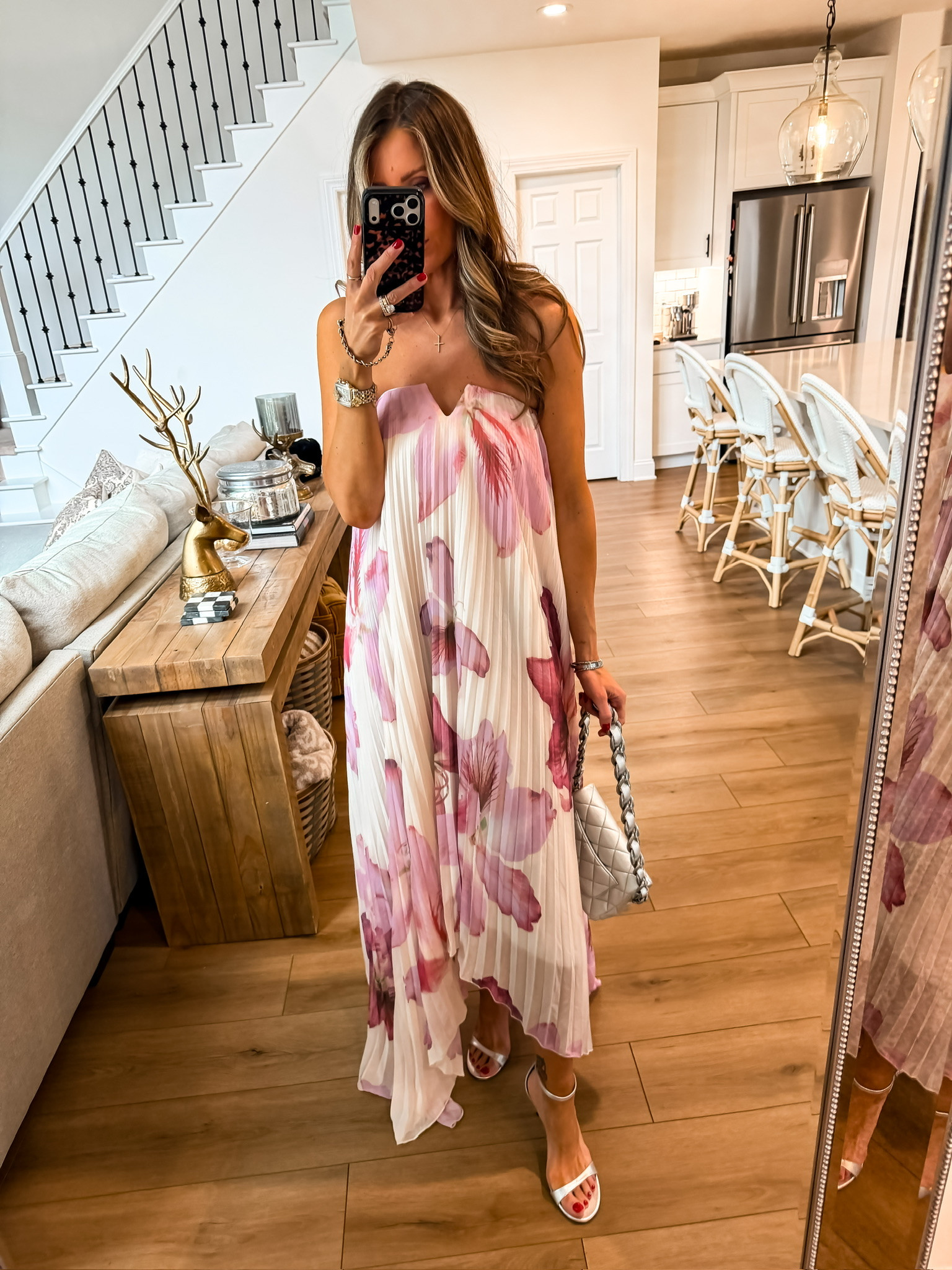 Spring and summer wedding guest dress, strapless dress, floral drsss, themominstyle 

#LTKBeauty #LTKWedding #LTKootd