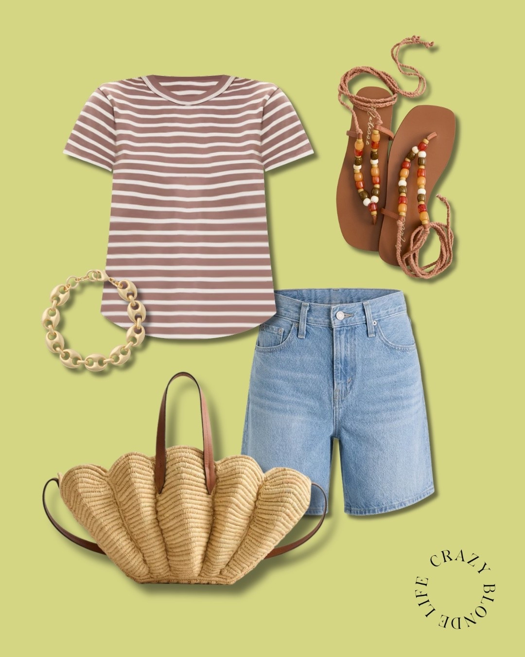 Casual summer day outfit inspo with a striped top and relaxed denim shorts with a raffia bag and beaded sandals to complete the look.

#LTKootd #LTKOver40 #LTKSeasonal