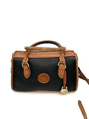 Vintage Dooney & Bourke Black/Tan Pebbled All Weather Leather Satchel Handbag | eBay US