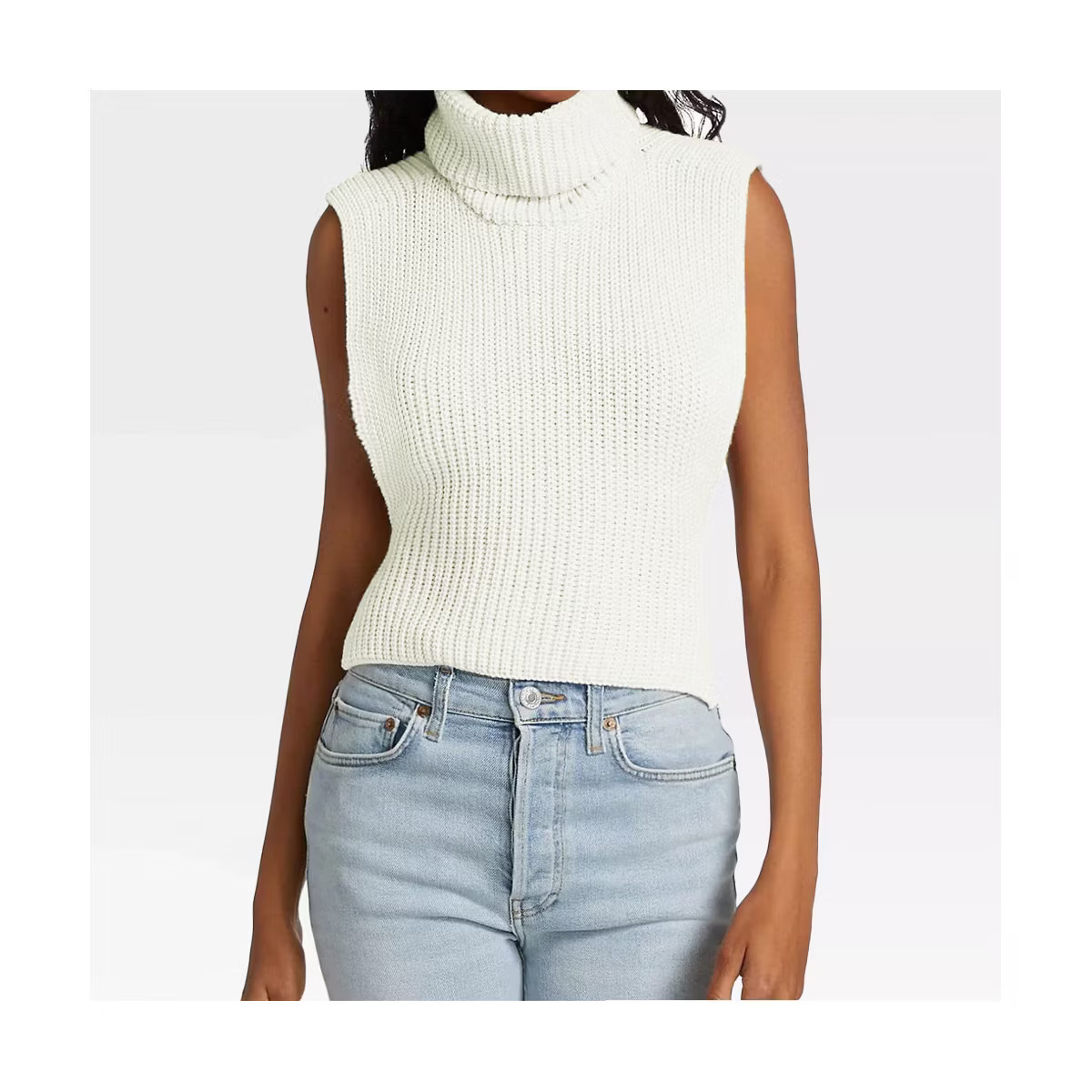 Womens Sleeveless Pullover Sweater Turtleneck Sweater Knt Tank Tops,Off White - S | Target