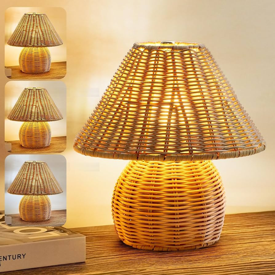 Bamboo Table Lamp Handmade Boho Rattan Bedside Lamp,3 Colors Adjustable Vintage Wicker Wooden Nig... | Amazon (US)
