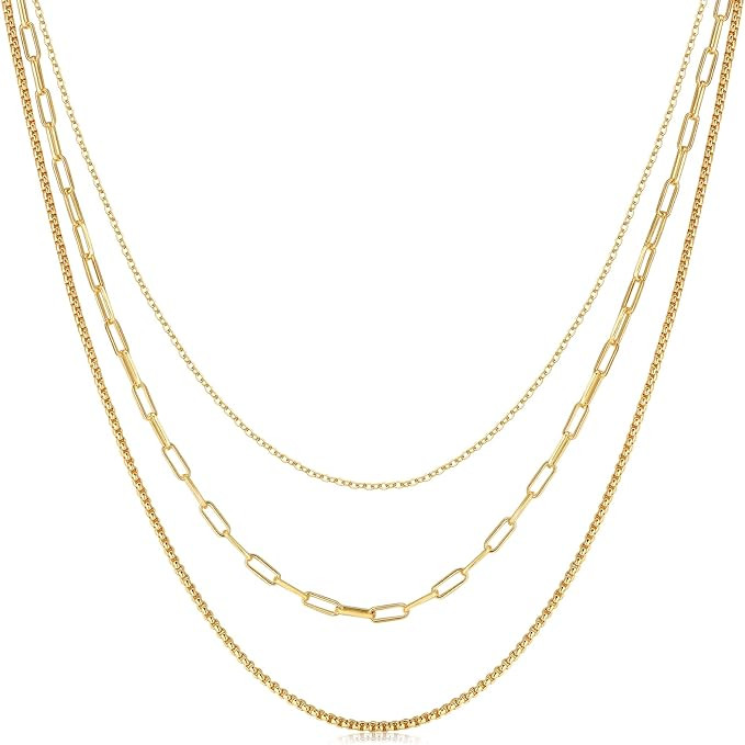 14K Gold Plated Dainty Choker Necklace for Women Girls | Snake Chain, Cuban Link, Paperclip, Ball... | Amazon (US)