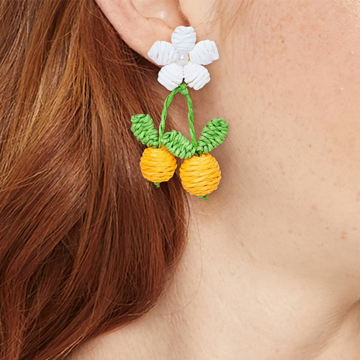Linear Raffia Oranges with White Daisy Pearl Earrings - A New Day™ Multicolor | Target