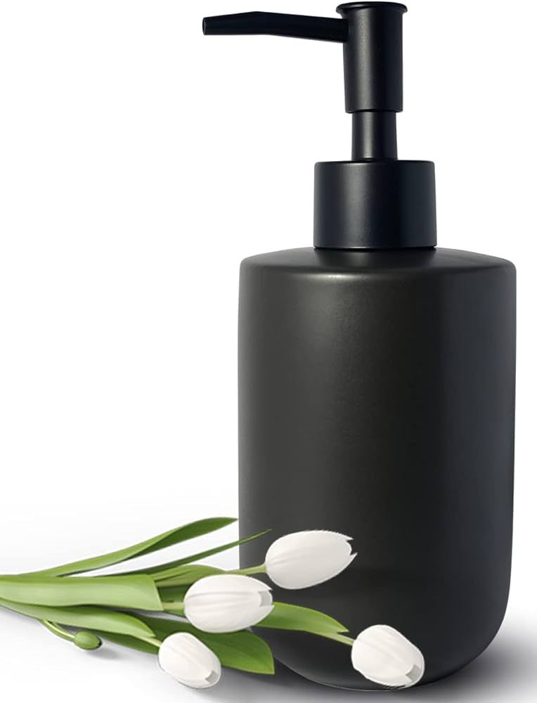 Black Soap Dispenser for Bathroom,Minimalist Modern Design Cylindrical Lotion Dispenser,12oz Cera... | Amazon (US)