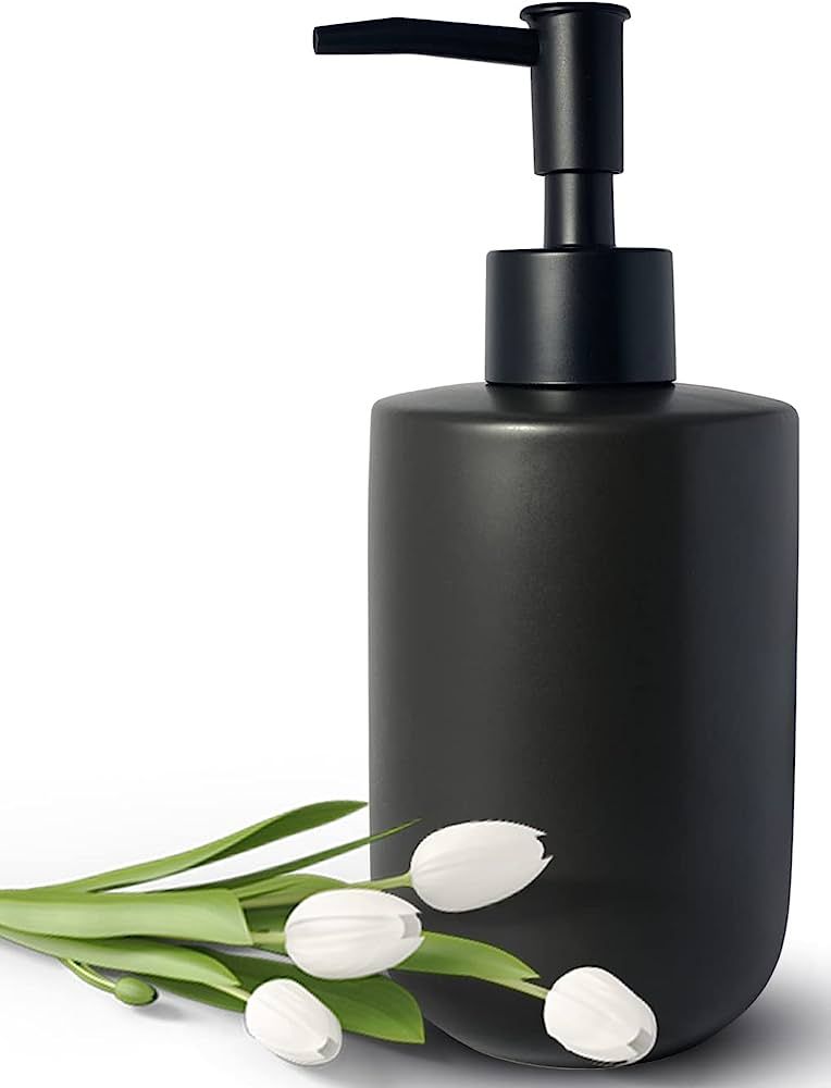 Black Soap Dispenser for Bathroom,Minimalist Modern Design Cylindrical Lotion Dispenser,12oz Cera... | Amazon (US)