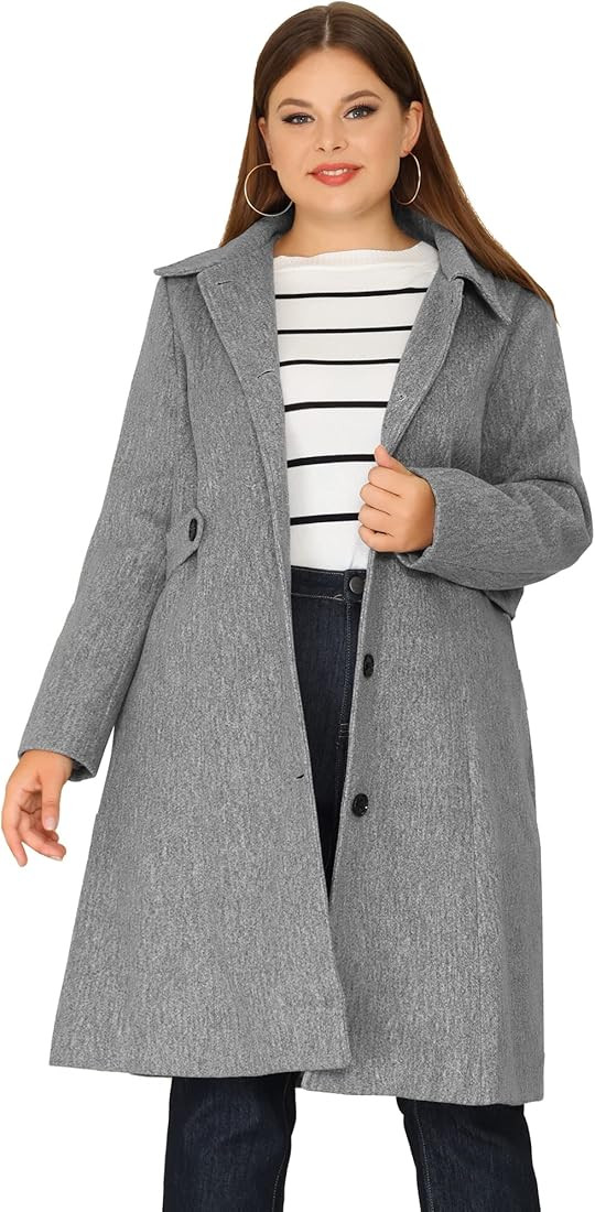 Agnes Orinda Women's Plus Size Single Breasted Belted Winter Long Coat | Amazon (US)