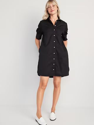 Puff-Sleeve Cotton-Poplin Shirt Dress for Women | Old Navy (US)