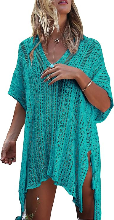 Wander Agio Beach Swimsuit for Women Sleeve Coverups Bikini Cover Up Net | Amazon (US)