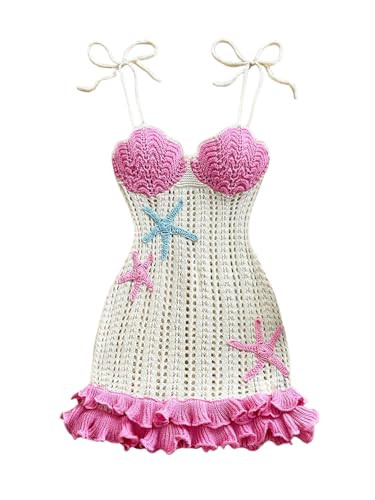 Floerns Women's Starfish Tie Shoulder Sweater Dress Layered Ruffle Beach Mini Dresses | Amazon (US)