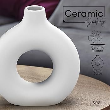 SOSIL Ceramic Vases, White Round Ceramic White Vase for Decor, Round Hollow Aesthetic Vase, Ceram... | Amazon (US)