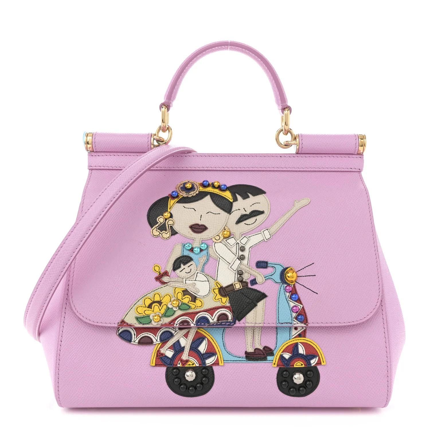 Dauphine Studded Medium DG Family Patch Miss Sicily Satchel Pink Rosa Chiaro | FASHIONPHILE (US)