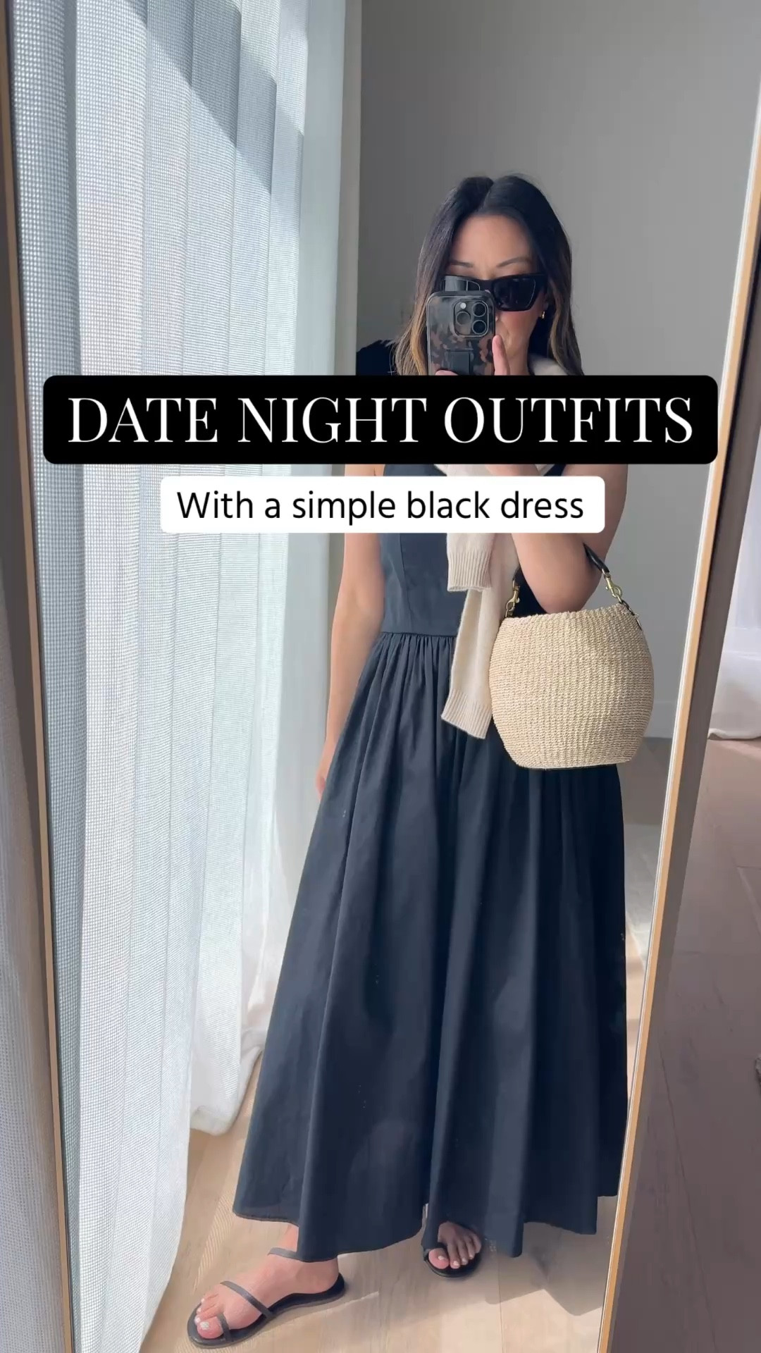 Date night outfit idea with a simple black dress 🖤

Free Assembly dress xs - old
Tkee sandals 5
J.Crew cashmere sweater small
Clare V bag - old version
YSL sunglasses 
Quince earrings
Dorsey James necklace 15”

Petite style, spring outfits 2026, spring dresses, date night outfits 

#LTKSeasonal #LTKPetite #LTKootd