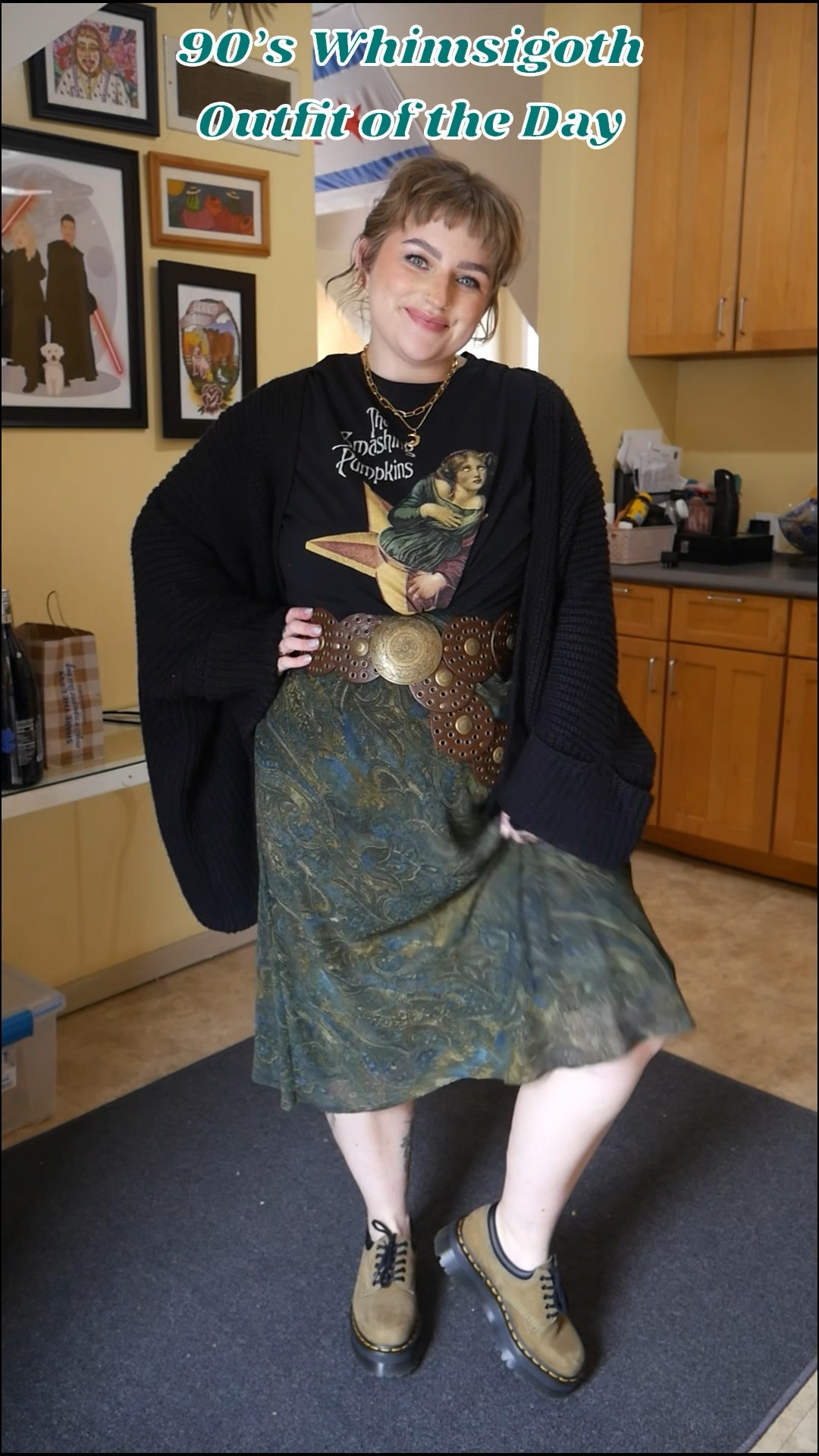 Fun dress + band t-shirt = easy outfit!