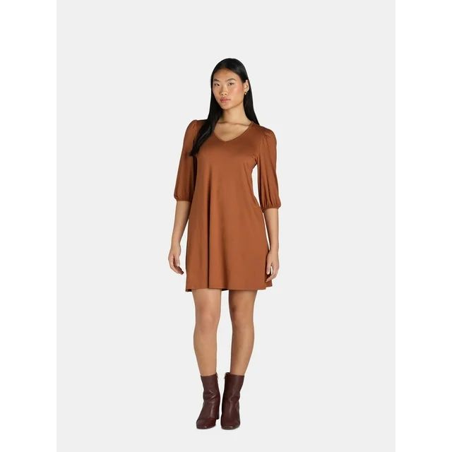 The Pioneer Woman V-Neck Mini Dress with Puff Sleeves, Sizes XS-3X, Women's | Walmart (US)