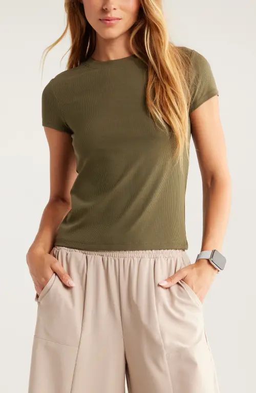 Zella Go-To Rib T-Shirt in Olive Night at Nordstrom, Size X-Small | Nordstrom