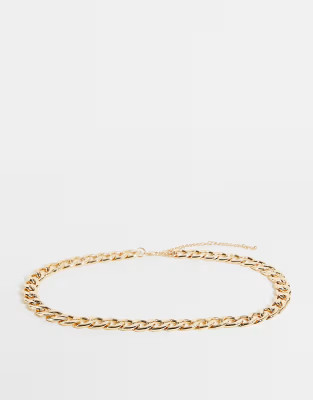 ASOS DESIGN chunky curb chain belt in gold | ASOS (Global)