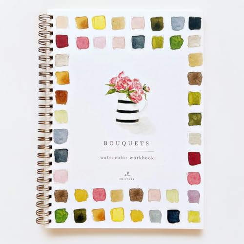 Bouquets Watercolor Workbook by Emily Lex Studio, 12 Beginner Friendly Sketched Illustrations, Lay Flat Spiral Pages, 6.5 x 9 inch, 120lb Watercolor Paper | Amazon (US)