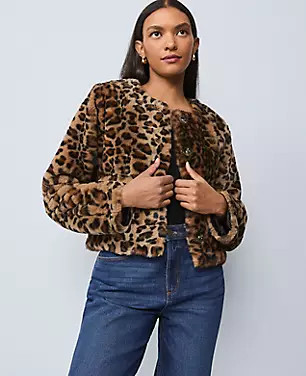 Weekend Collection Faux Fur Animal Print Jacket | Ann Taylor