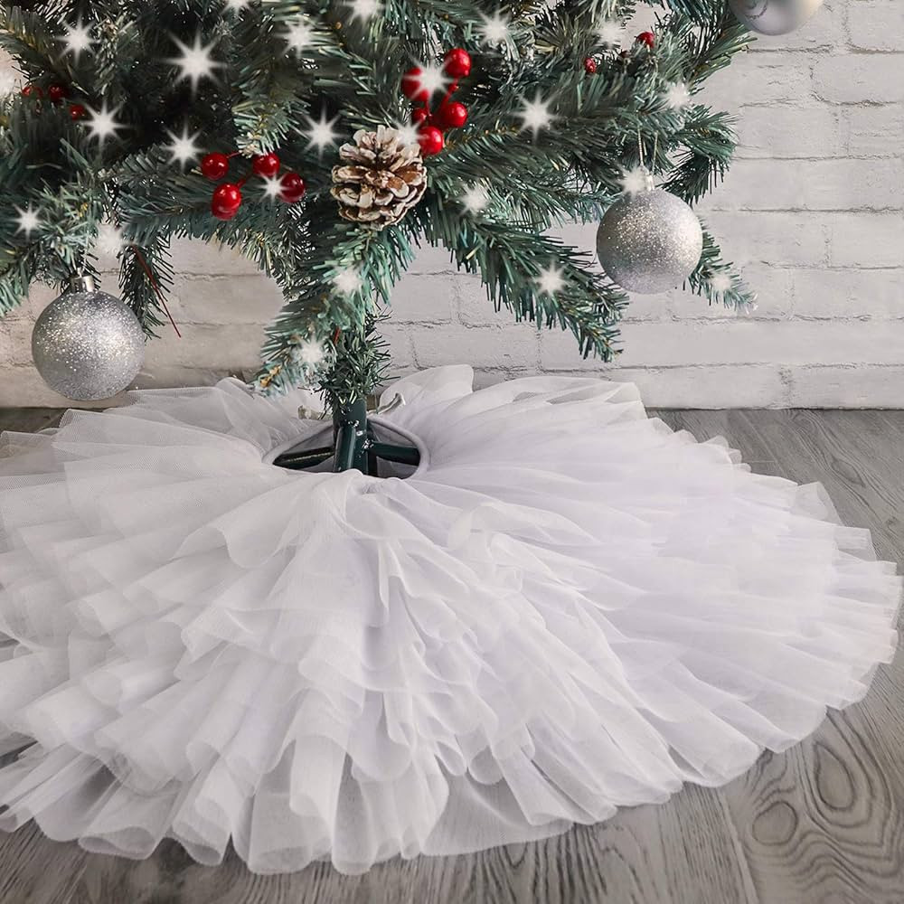 Ivenf Christmas Tree Skirt, 30 inches Small Tulle 6-Layer Ruffled Skirt, White Elegant Xmas Tree ... | Amazon (US)