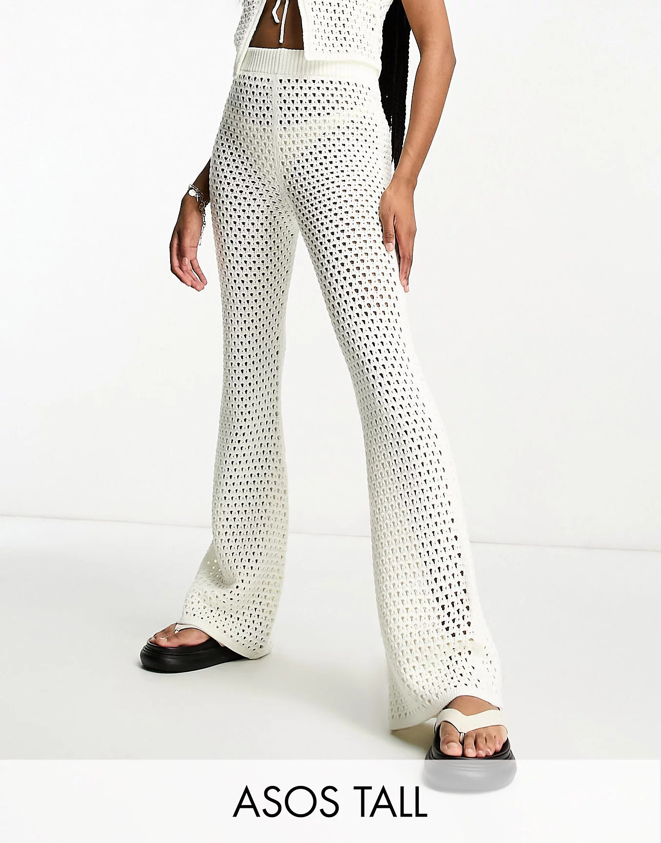 ASOS DESIGN Tall crochet flare pants in white - part of a set | ASOS (Global)