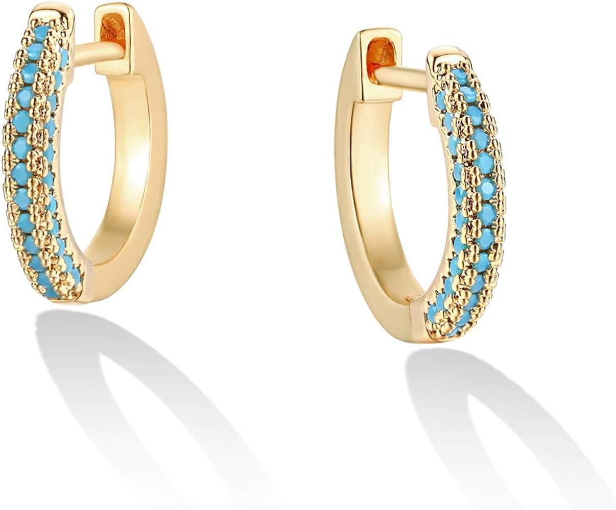 VACRONA Gold Hoop Earrings Huggie for Women Cubic Zirconia 14k Gold Plated Small Huggie Hoops Ear... | Amazon (US)