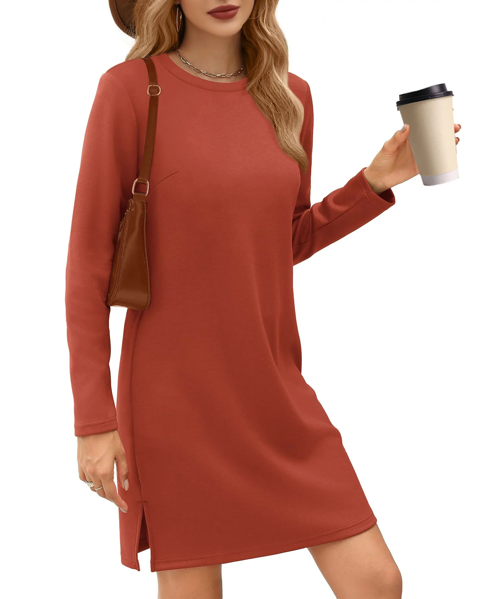 UVN Dresses for Women Fall Winter Long Sleeve Crewneck Casual Pullover Sweatshirt Dress with Side... | Walmart (US)