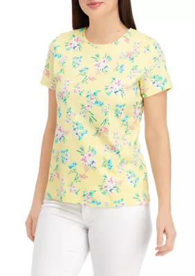 Kim Rogers Women's Petite Short Sleeve Crew Neck Printed T-Shirt | Belk