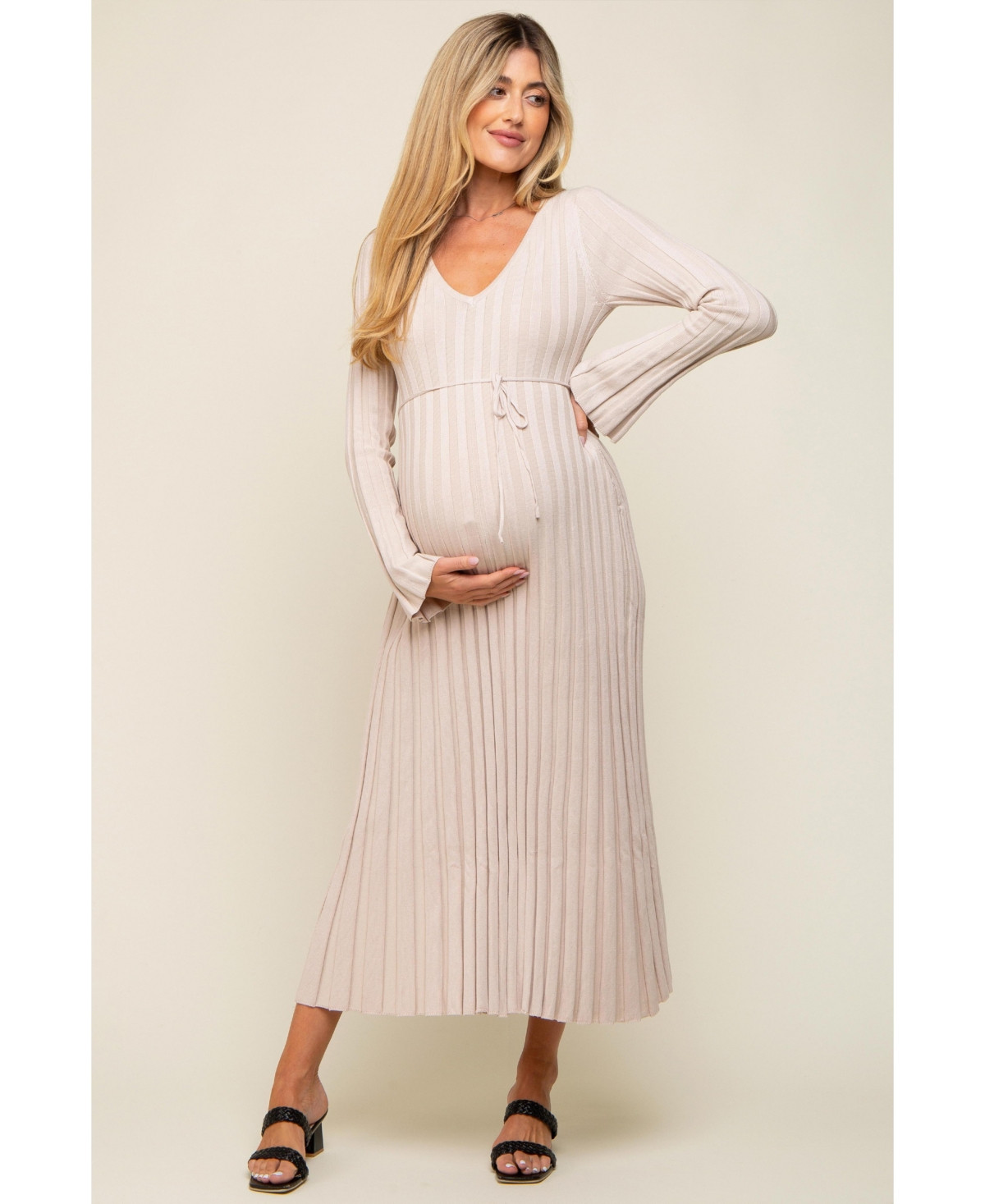 Pinkblush Maternity Taupe Ribbed Knit Maxi Dress - Taupe | Macy's