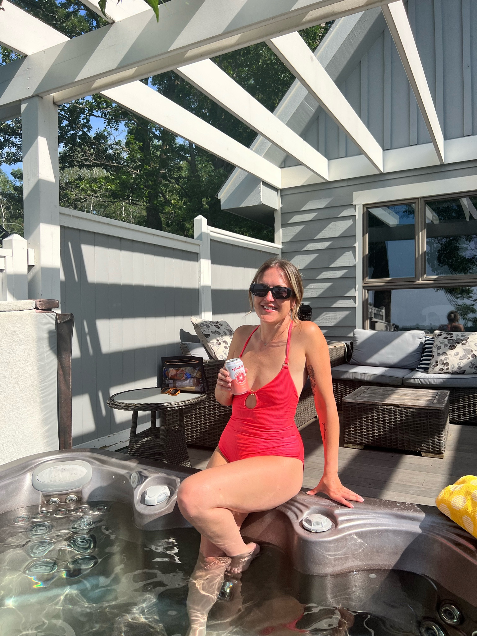 Photo credit: Lila who asked to take my pic cause my suit matched my water 🥰
Nothing like hot tubbing first thing in the morning! 

I love this suit from @aerie and sunnies from Amazon! 
#personalshopper #stylecoach #minnedrop #minnesotamom #aerie #minnesotasummer 

#LTKFindsUnder100
