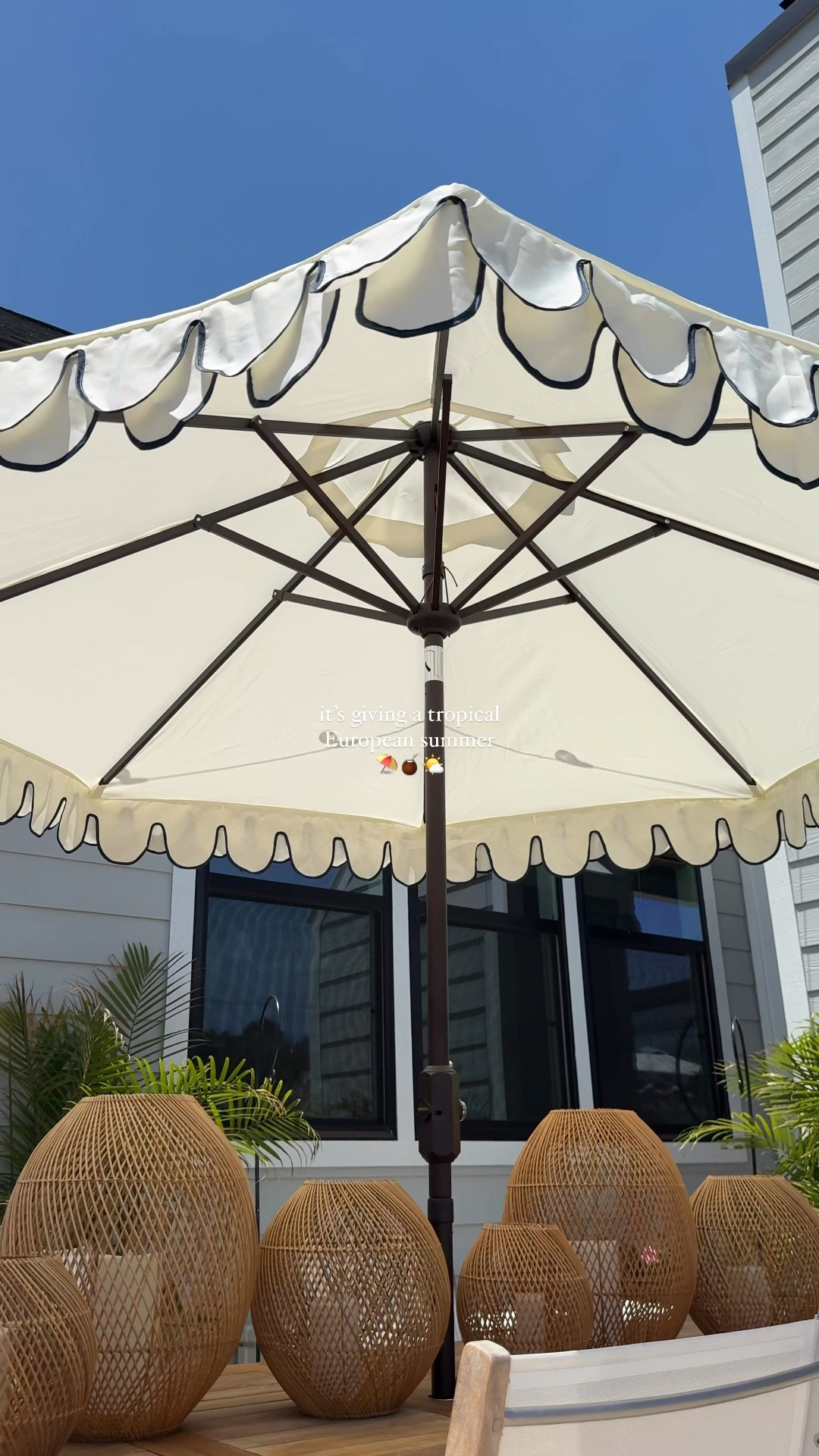pass the aperol spritz 🍊 | jk, but not really! I’m swooning over this navy + ivory scalloped umbrella, it ties in our striped loungers perfectly & gives that tropical European vacation vibe! 🌞 @wayfair 

#outdoorfurniture #outdoordining #outdoorspace #patio #porchdecor #patioumbrella #summerdecor #outdoordesign #wayfair #wayfairfinds 

#LTKHome #LTKSummerEdit #LTKSeasonal