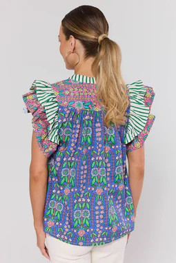 Multi Printed Flutter Sleeve Top by THML | Avara