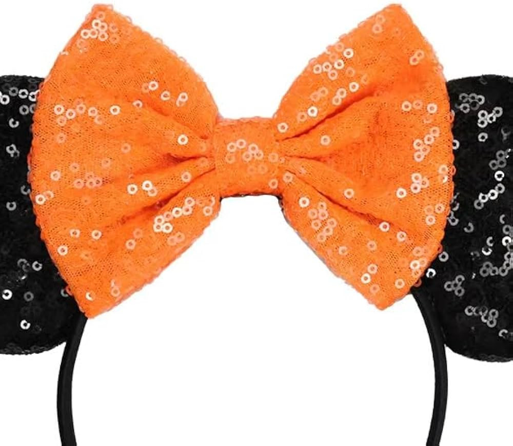 Halloween Mouse Ear Hair Bow Headband, Black and Orange Amusement Park Party Headwear for Women G... | Amazon (US)