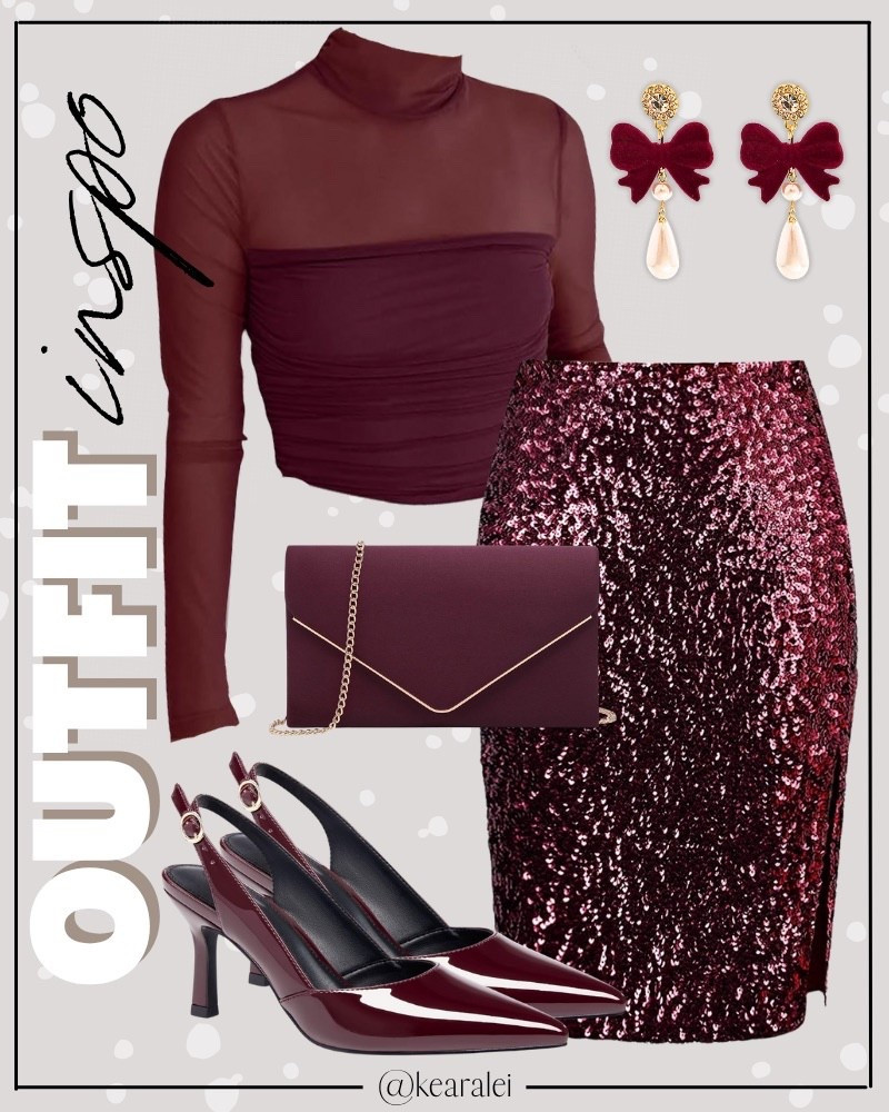 Holiday outfit, Christmas outfits, monochromatic outfit, burgundy sheer mesh mock neck long sleeve top blouse with maroon burgundy wine sequin pencil skirt and burgundy pointed toe kitten heels patent leather Holiday shoes maroon suede bow earrings pearl drop earrings suede velvet clutch purse handbag dressy elegant Christmas party holiday party looks velvet hair bow chunky gold plated necklaces bracelets j.crew Amazon finds gift guide . . . table tablescape, Christmas outfits, holiday outfit, holiday dress dresses Christmas decor, Christmas outfit, garland, tree, wreath, gift guide for her him gift guides husband dad brother uncle grandpa father in law mom mother in law sister bff friend teenage son daughter kids toddlers baby girl boy, deals sales sale alert Amazon fashion, teacher outfits, business casual, casual outfits, neutrals, street style, Midi skirt, Maxi Dress, Swimsuit, Bikini, Travel, skinny Jeans, Puffer Jackets, Concert Outfits, Cocktail Dresses, Sweater dress, Sweaters, cardigans Fleece Pullovers, hoodies, button-downs, Oversized Sweatshirts, Jeans, High Waisted Leggings, dresses, joggers, fall Fashion, winter fashion, leather jacket, Sherpa jackets, Deals, shacket, Plaid Shirt Jackets, apple watch bands, lounge set, Date Night Outfits, Vacation outfits, Mom jeans, shorts, sunglasses, Disney outfits, Romper, jumpsuit, Airport outfits, biker shorts, Weekender bag, plus size fashion, Stanley cup tumbler, boots booties tall over the knee, ankle boots, Chelsea boots, combat boots, pointed toe, chunky sole, heel, high heels, mules, clogs, sneakers, slip on shoes, Nike, adidas, vans, dr. marten’s, ugg slippers, golden goose, sandals, high heels, loafers


#LTKHoliday #LTKootd #LTKGiftGuide