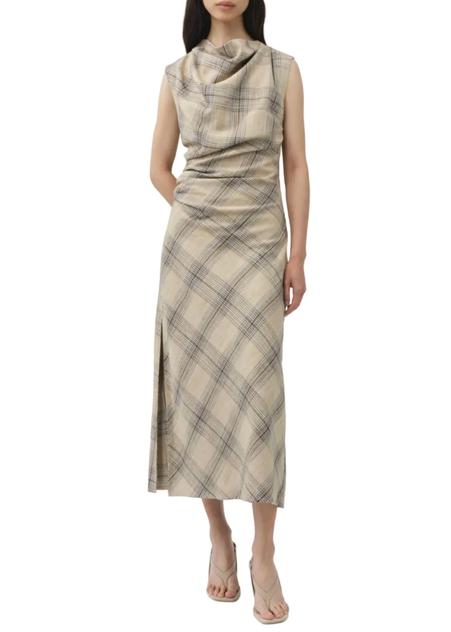 Burke Draped Midi Dress In Rattan Plaid | Shop Simon