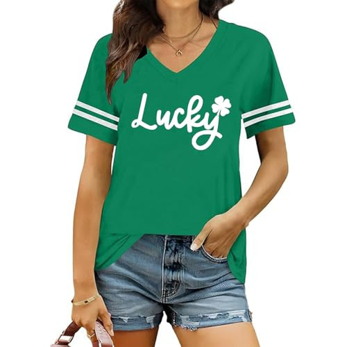 St Patricks Day Shirt Women Irish Lucky Shamrock Clover Graphic V Neck Short Sleeve Shirts Funny St Paddy's Day Gift Tee Tops | Amazon (US)
