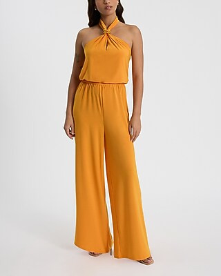 Halter Gold Hardware Elastic Waist Jumpsuit | Express