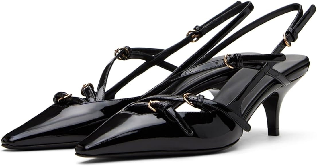 MICIFA Slingback Kitten Heels for Women Pointed Toe Stiletto Heels Slip On Pumps with Buckled Str... | Amazon (US)