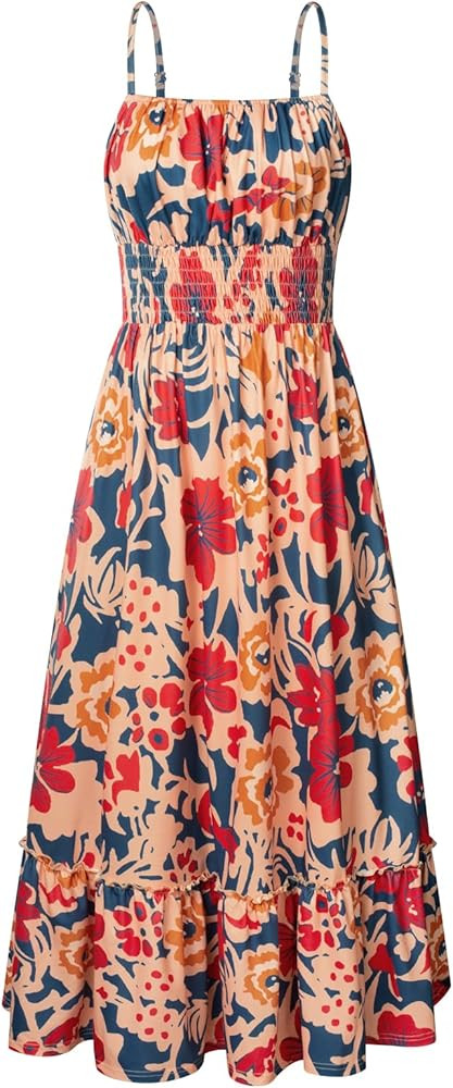 GRACE KARIN Summer Dresses for Women 2026 Vacation,Smocked Floral Maxi Dress,Boho Beach Sundress ... | Amazon (US)
