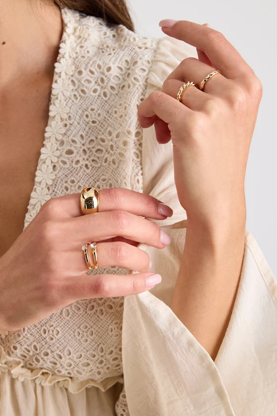 Elspeth Gold Rhinestone Four-Piece Ring Set | Lulus