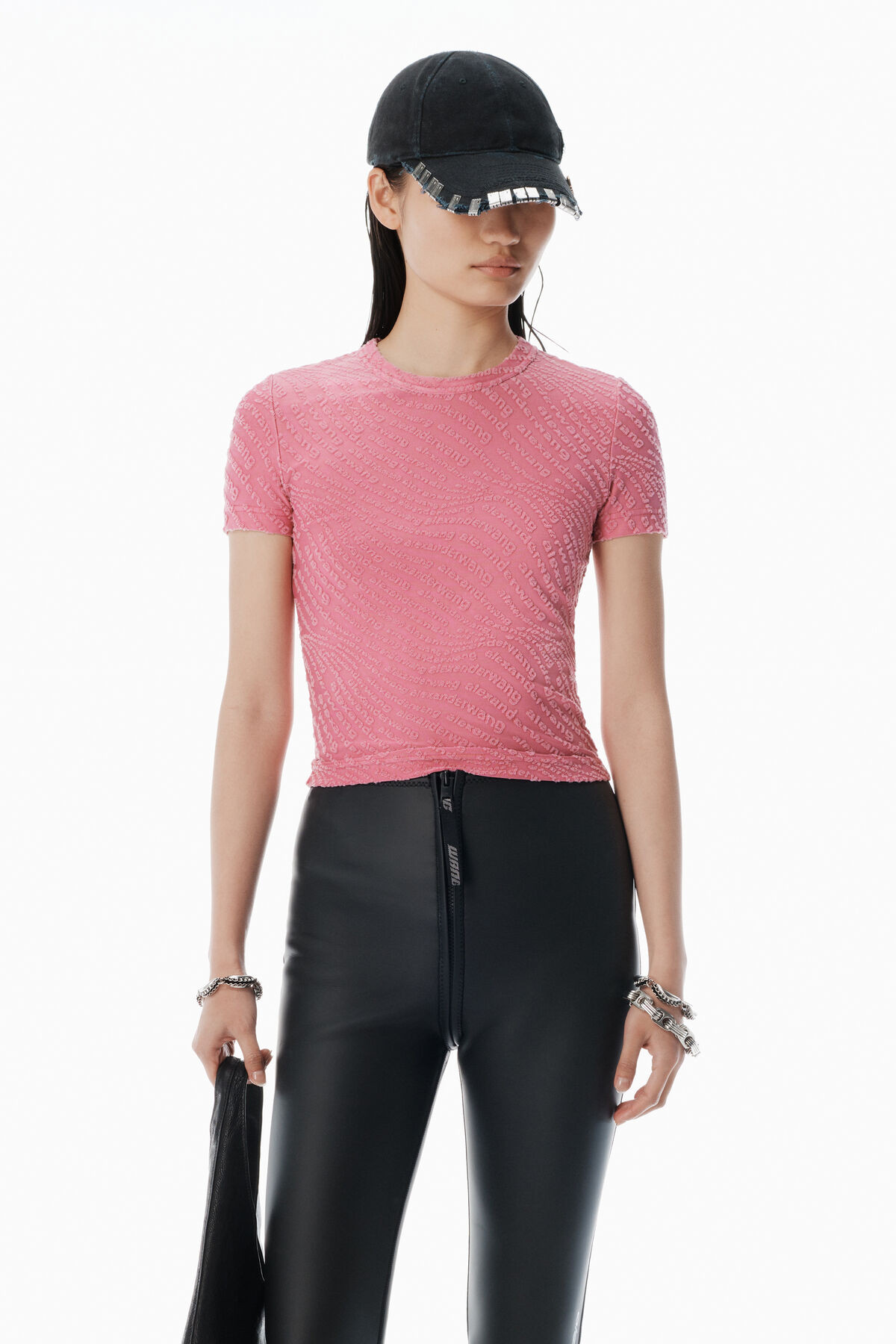 pink logo jacquard shrunken baby tee | Alexander Wang US