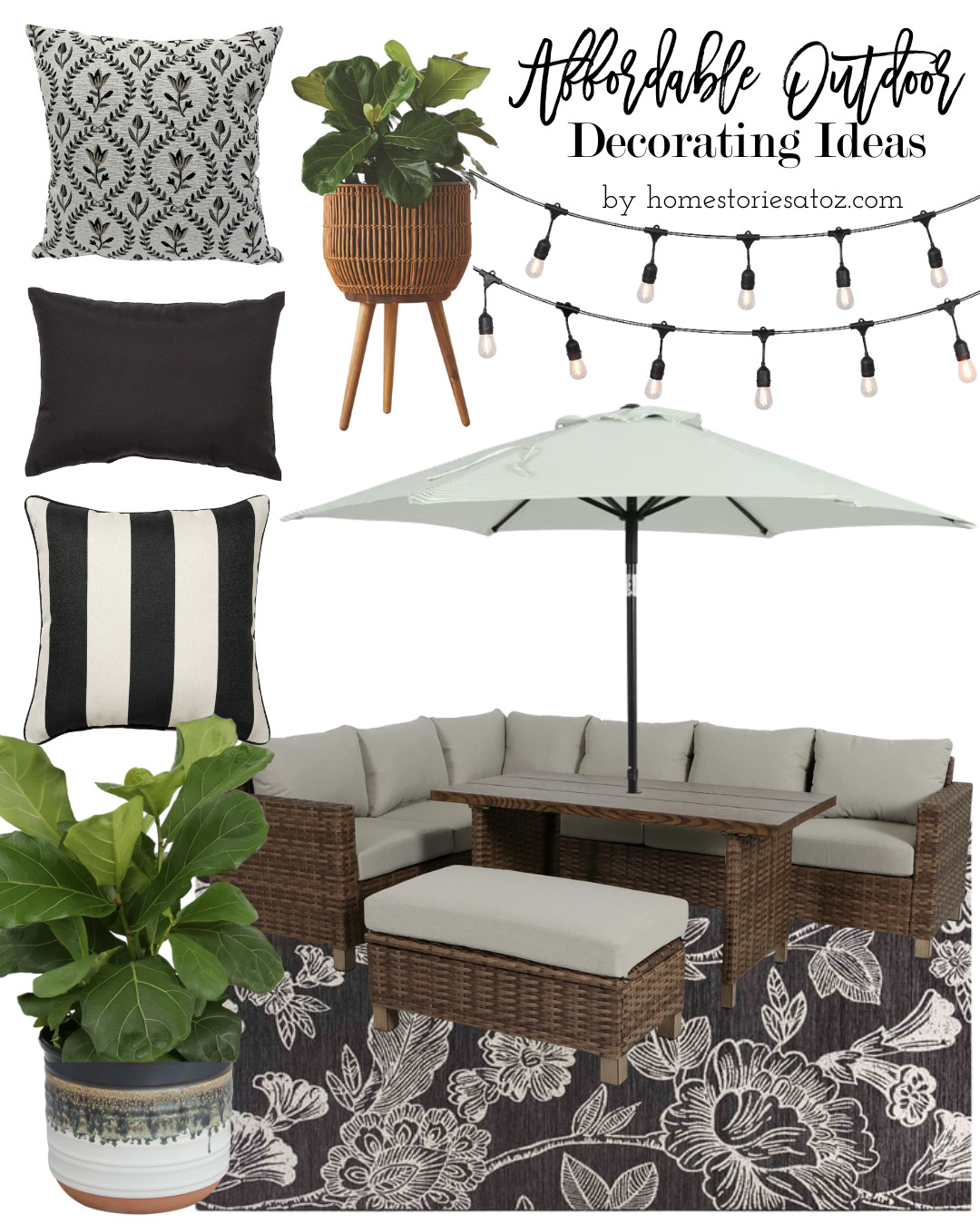  Upgrade your patio without breaking the bank! This BHG Walmart outdoor furniture set is the perfect combo of style, comfort, and affordability.

Shop the look:
	•	All-weather wicker sectional with cushions
	•	Neutral patio umbrella with crank lift
	•	Striped and textured outdoor throw pillows
	•	Black floral outdoor area rug
	•	Solar globe string lights
	•	Decorative outdoor planters

Perfect black neutral outdoor furniture for backyard entertaining, small patios, or creating an outdoor living space on a budget.

##BHGWalmart #WalmartOutdoorFurniture #PatioFurnitureSet #WalmartPatioFinds #OutdoorSectional #DeckDecor #AffordableBackyardMakeover #LTKOutdoor #LTKHome #WalmartHomeFinds #BudgetFriendlyPatio #SmallSpacePatioIdeas #BackyardGoals #NeutralOutdoorDecor #StringLights #PatioSeason 

 

#LTKHome