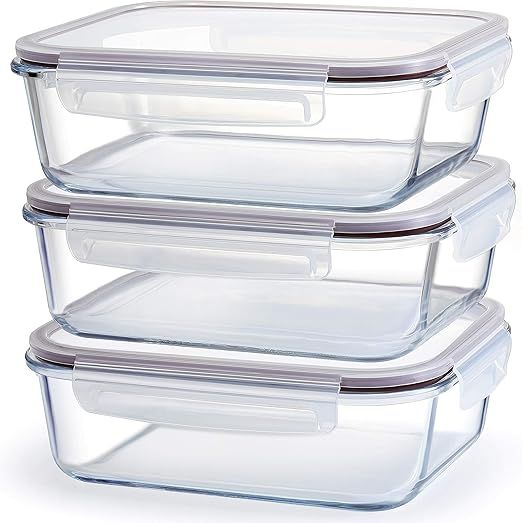 Franklin Lade 3 Piece Extra Large Glass Food Storage Container Set 1520ml | BPA-Free Leak-Proof L... | Amazon (UK)