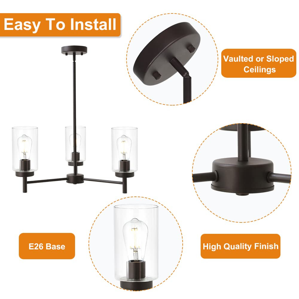 VINLUZ Contemporary 3-Light Chandeliers Rustic Clear Glass Shades Pendant Lighting Oil Rubber Bro... | Amazon (US)