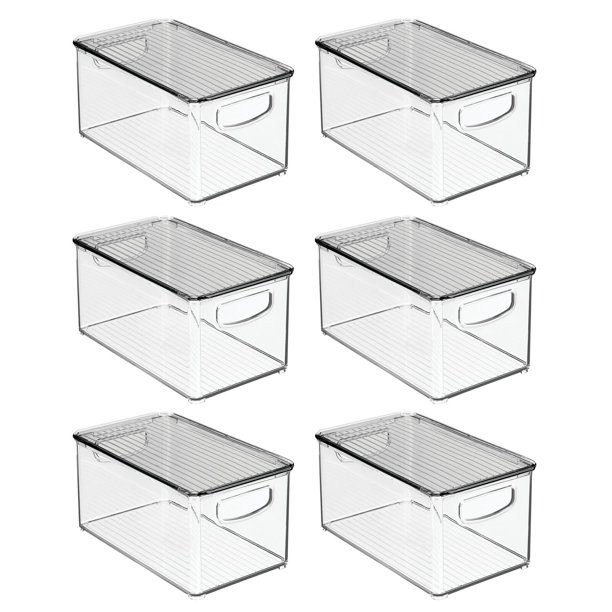mDesign Plastic Deep Storage Bin Box Container with Lid and Built-In Handles - Organization for F... | Walmart (US)