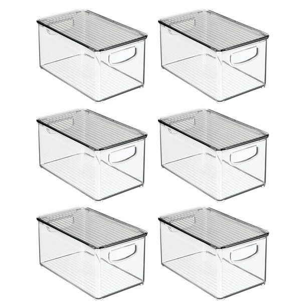 mDesign Plastic Deep Storage Bin Box Container with Lid and Built-In Handles - Organization for F... | Walmart (US)