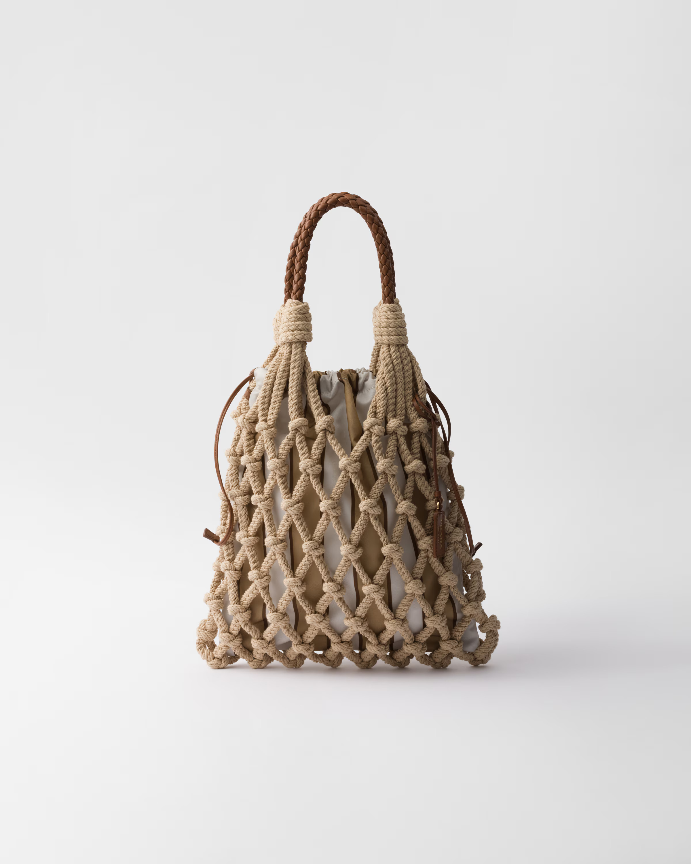 Cord/camel Beige Prada Noué Medium Cotton Macramé Bag | PRADA | Prada US