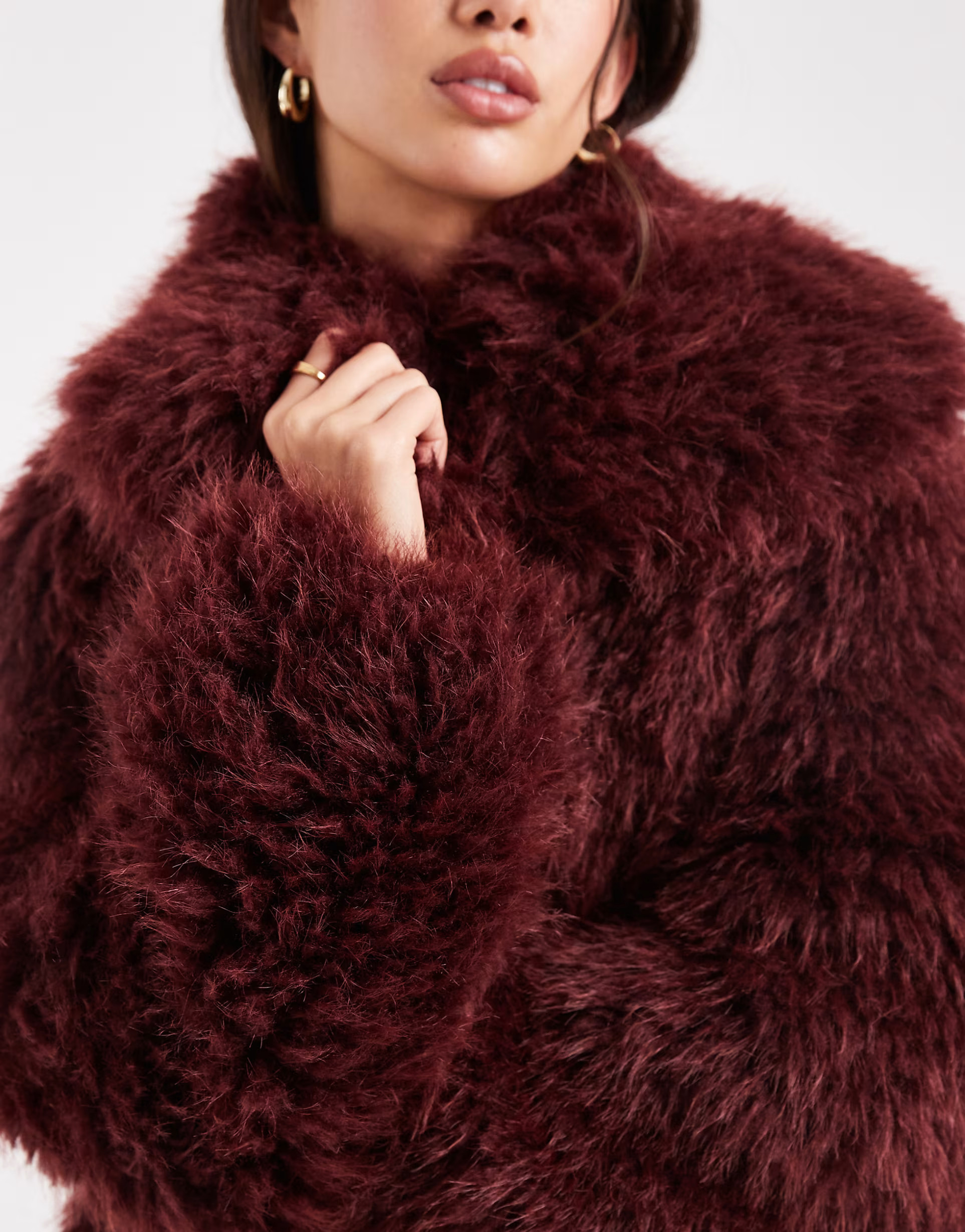 ASOS DESIGN cropped faux fur jacket in burgundy | ASOS | ASOS (Global)